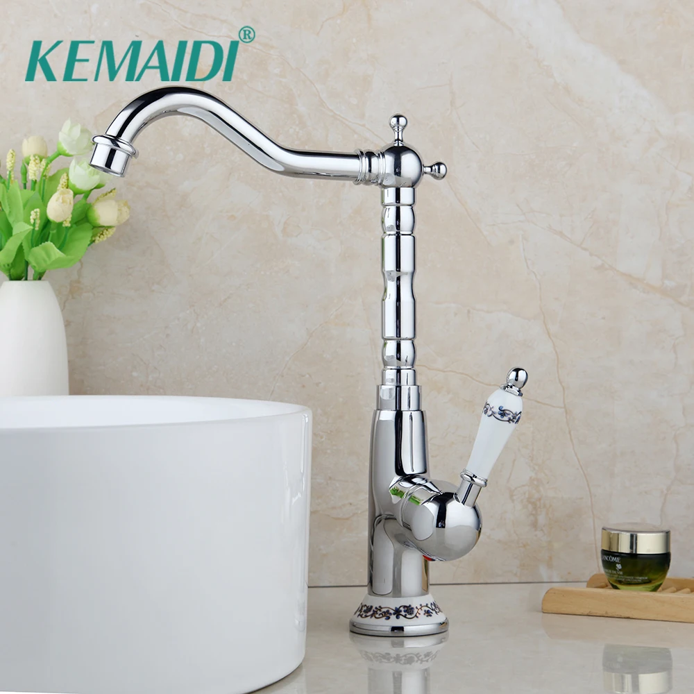 KEMAIDI Bathroom Basin Sink Faucet 360 Swivel Single Lever Faucets Deck Mounted Stainless Steel Hot Cold Water Mixer Tap