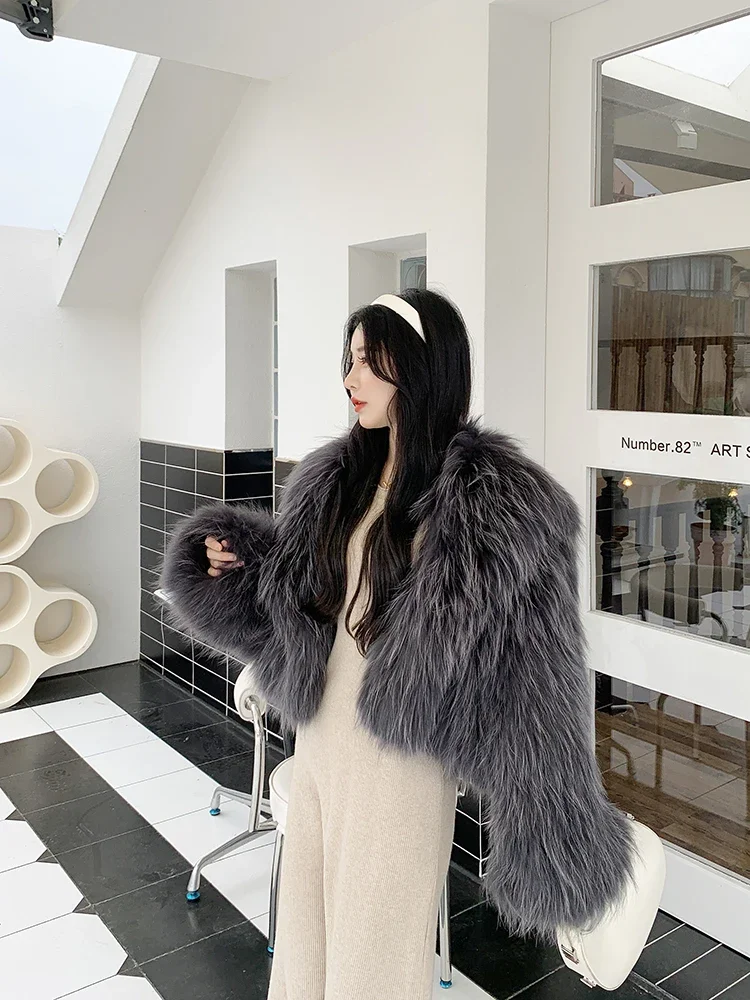 

Double-sided Raccoon Dog Fur Coat Woven Navy Collar Jacket Young Model Women's Clothing Thick Warm Full Sleeve Winter Outer Wear