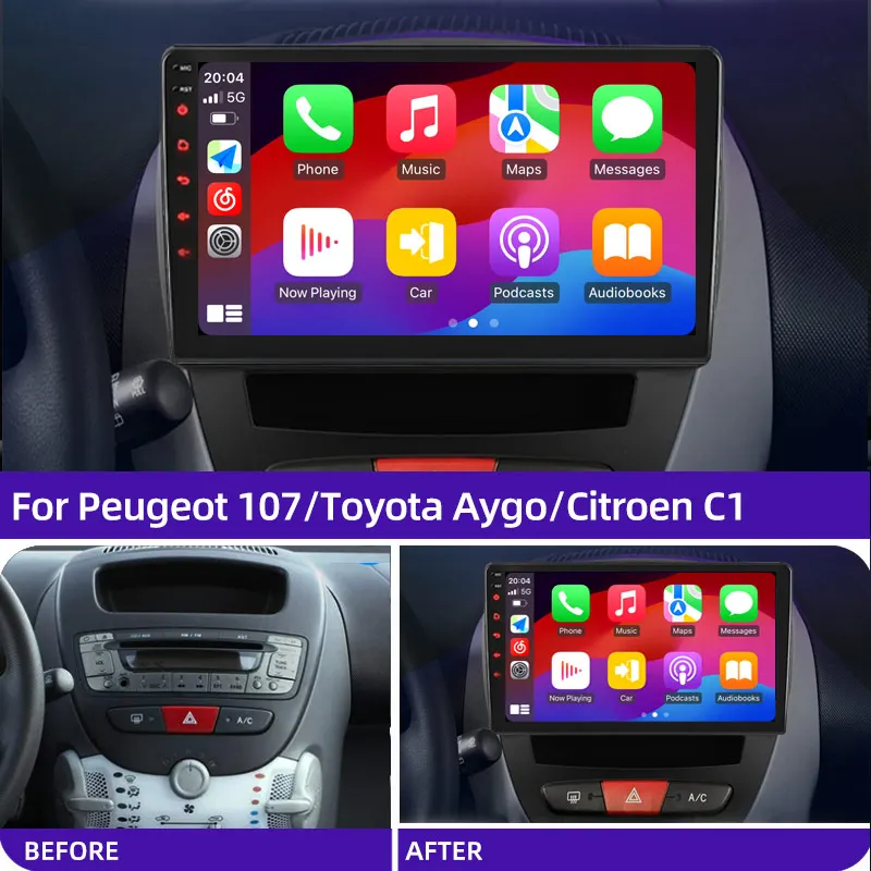 안드로이드 12 2 Din 자동차 멀티미디어 플레이어 푸조 107 Toyota Aygo Citroen C1 2005-2014 헤드 유닛 스테레오 GPS 네비게이션 BT WIFI