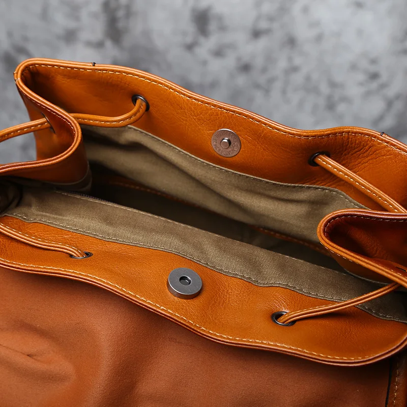 NZP Retro Leather Men's Backpack European and American Fashion Travel Bag Top Layer Cowhide Casual School Bag Laptop Bag 6