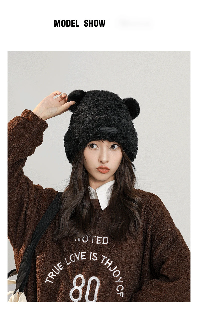 Sweet and Cute Bear Ear Knitted Hat for Children's Autumn and Winter Thickened Versatile Warmth Soft Glutinous Plush Ear Protection Cap_voghion.com