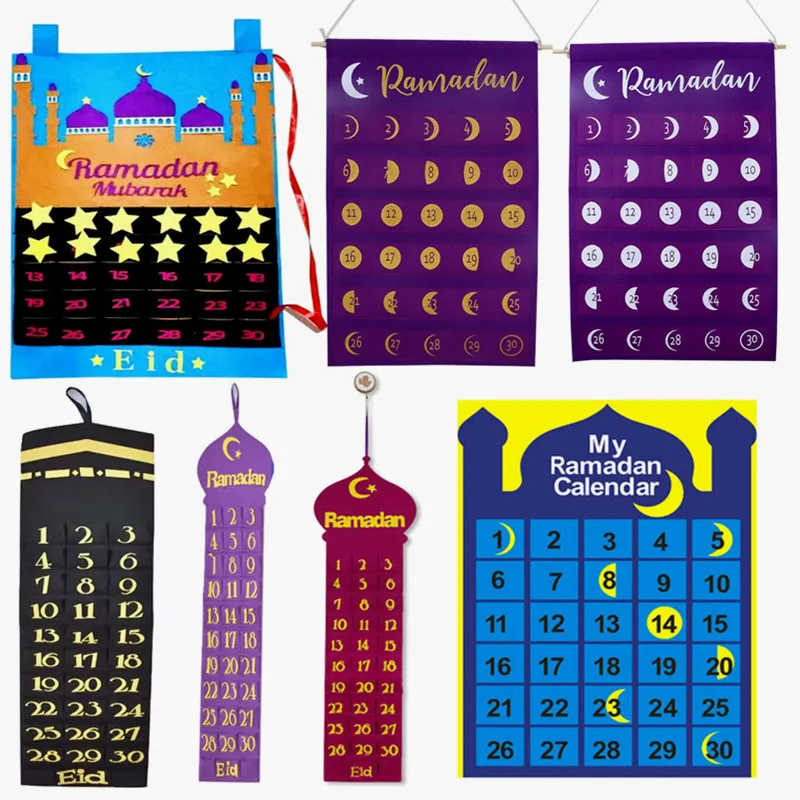2023 Eid Mubarak DIY Felt Ramadan Calendrier avec poche pour enfants  Cadeaux Compte à rebours Calendrier musulman Balram Party Decor Fournitures