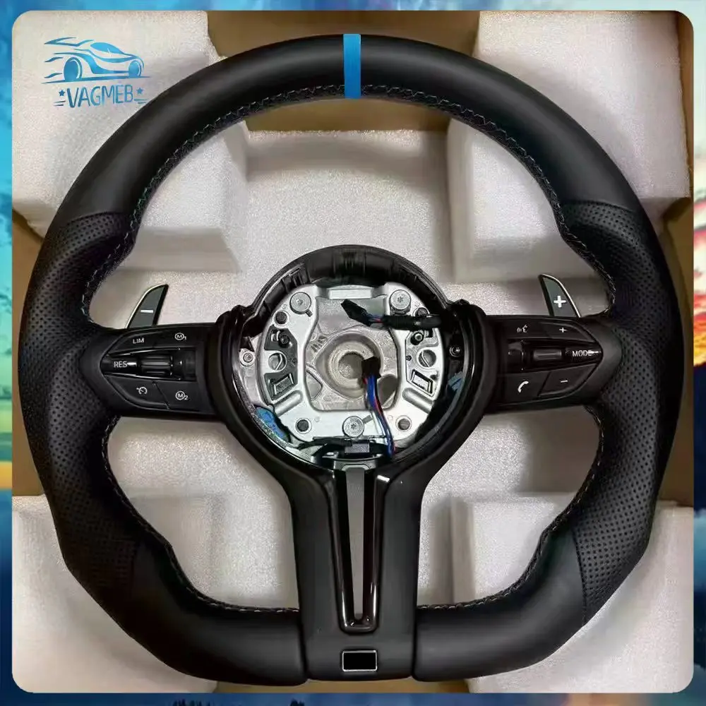 BMW M3 M5 F10 F11 F12 F13 F20 F21 F22 F25 F30 F31 F32 F33 F34 F36 M 로고 스티어링 휠 어셈블리용 반천공 가죽