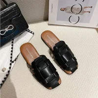 Leather Shoes for Women Low Heel Sandals Mules Slides Outside Woman Slippers Round Toe Flat Designer Natural Skin B Trend Eva F - Image 3