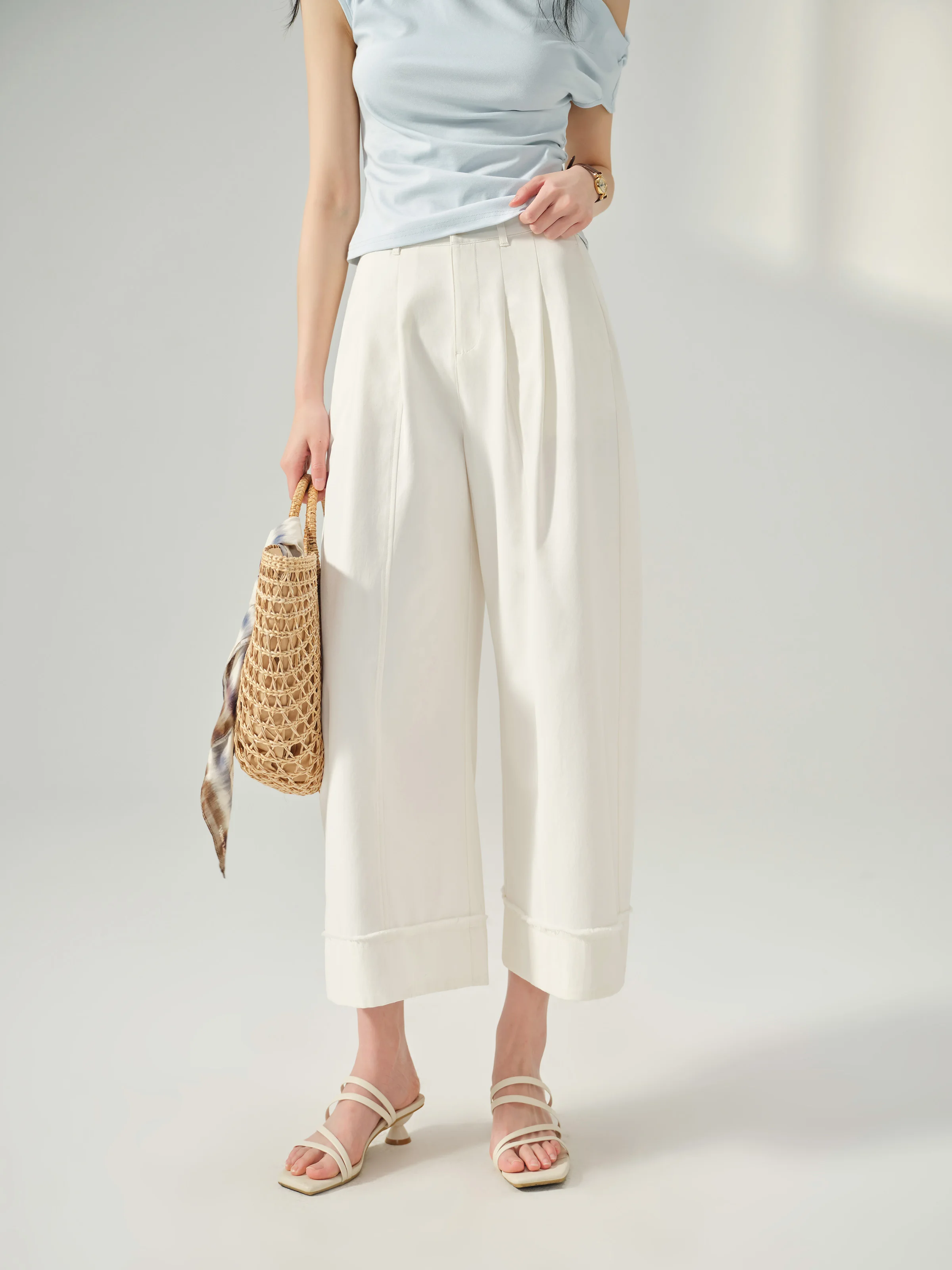 High Waist Wide Leg Cropped Pants Women Summer Lightweight