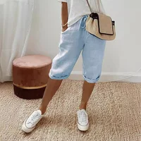 Shorts femmes été coton lin taille élastique poche élastique pantalons décontractés cinq quarts vêtements pour femmes YRW911 2