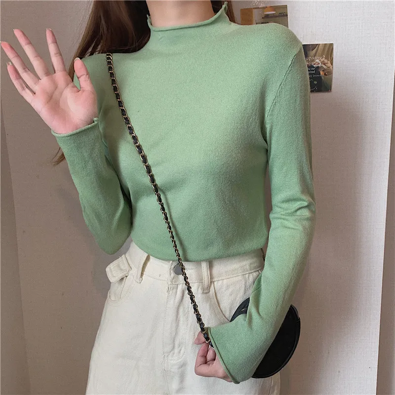 striped sweater AOSSVIAO 2021 High Quality Fashion curling Turtleneck Autumn Winter Sweater Women Wool Pullovers Fashion Women's Solid Sweaters short sleeve cardigan Sweaters