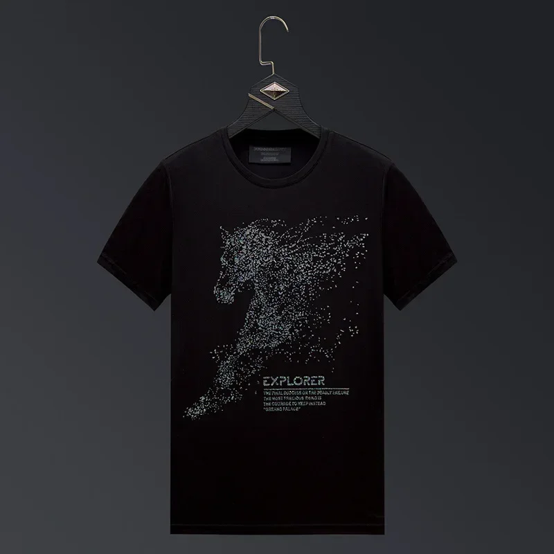 

2024 Horse Lettering Film T Shirts Men Summer Clothes Fashion Streetwear O Neck Short Sleeve Thin Cool Elastic Cotton T-shirts