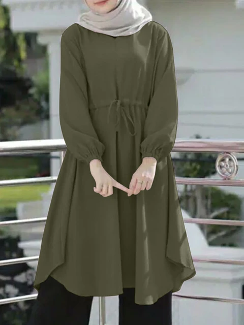 ZANZEA Fashion Women Long Sleeve Solid Long Tops Tunic Vintage Muslim Abaya  Blouse Spring Dubai Turkey Hijab Shirt Oversize - AliExpress