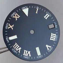 Grey Silver Sunburst 29mm Watch Dial with Roman Numerals and Multi - Colored Hand Set (Black B)