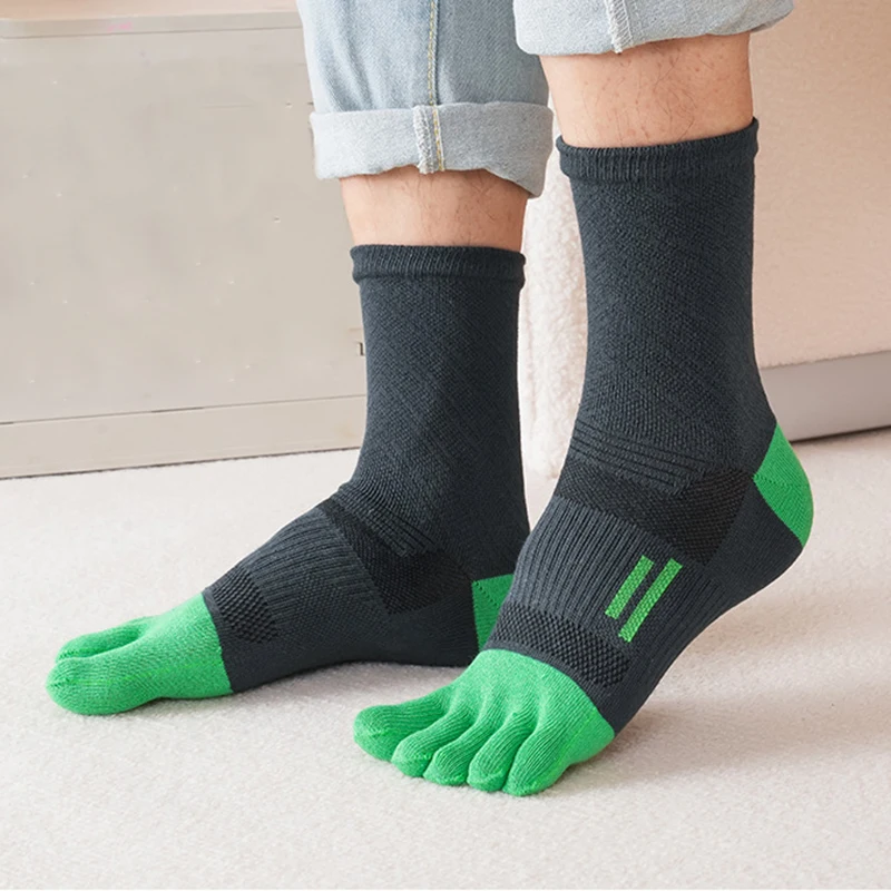 5 Pairs High Quality Mans Thick Sport Socks with Toes Cotton Sweat-absorbing Anti-friction Fittness Cycling Run 5 Finger Socks