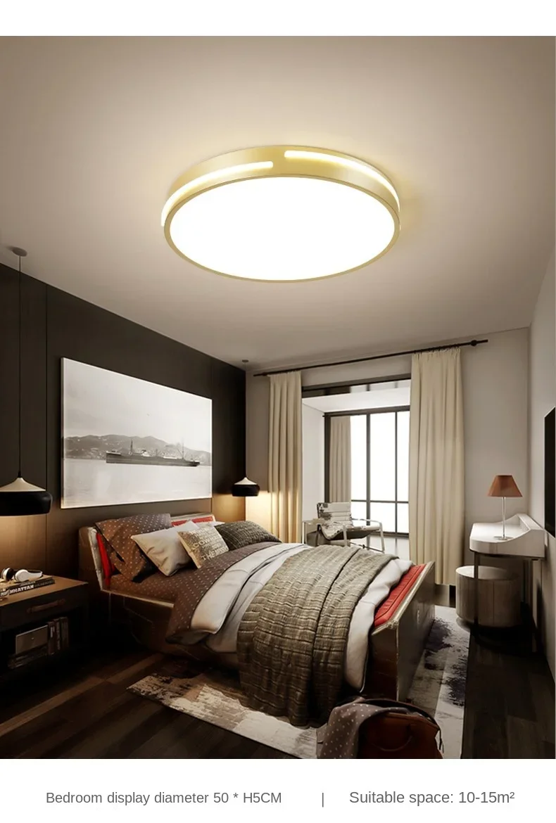 Description Picture 6 of itemNordic Simple Bedroom Lamp Living Room Study Lamp Round Gold Led Ceiling Lamp Dining Room Ceiling Pendant lights Indoor Lighting