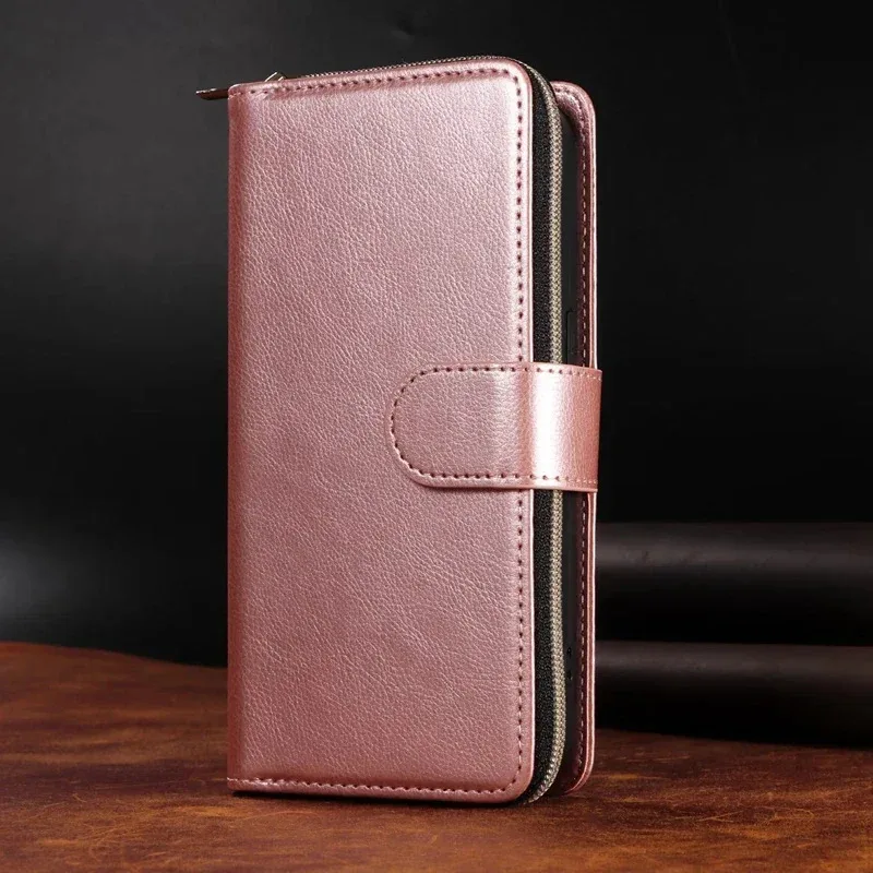 Zipper Wallet Case with 9 Card Slots and Flip Cover