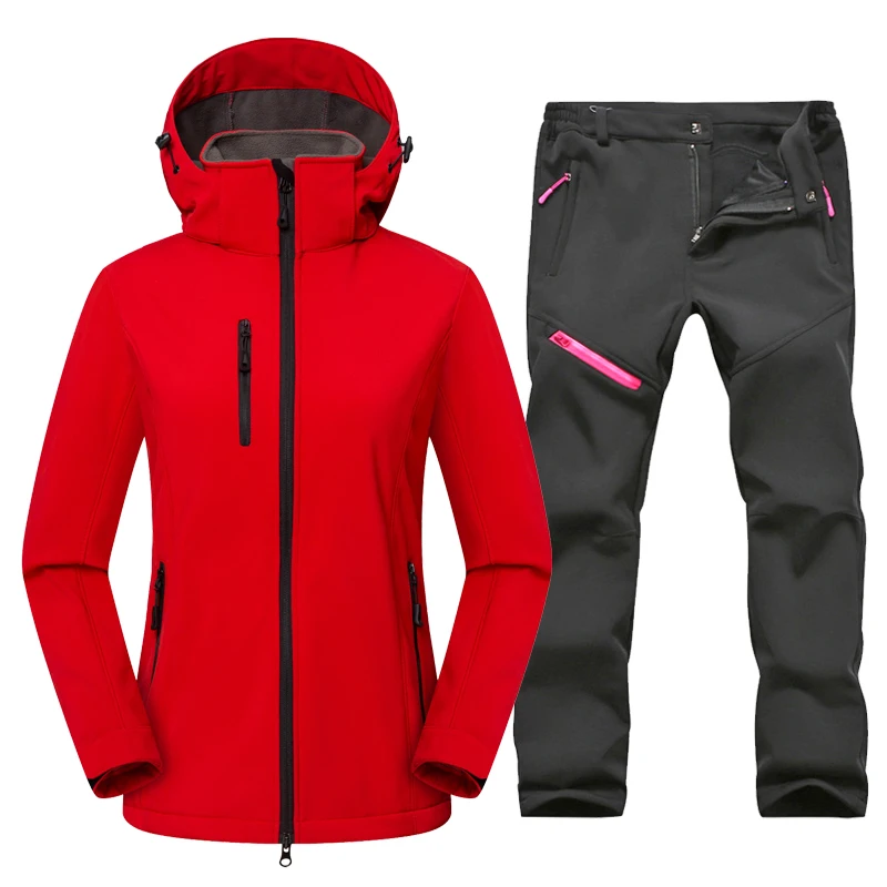 

Women Hiking Camping Fleece Jacket Pants Winter Outdoor Female Breathable Waterproof Softshell Trekking Skiing Thermal Outerwear