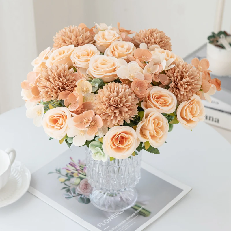 Künstliche Blume Rose Chrysantheme Seide Brautstrauß Hochzeit Outdoor Garten Festival Home Zimmer Vase Tisch Diy Geschenk Auto Dekor – Detail 6
