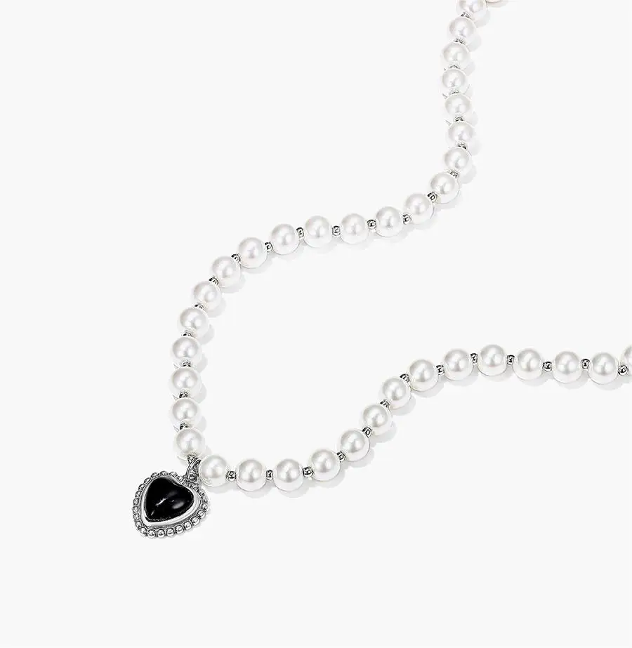 Love Pearl Necklace Women Black Agate Pendant Retro French Necklacechain Sweater Chain Wedding Party Chokers Jewelry Gift