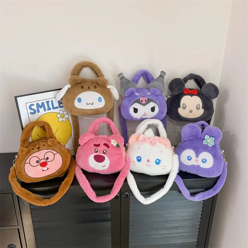 

Sanrio anime Kuromi Hello Kitty Cinnamoroll plush bag female ins crossbody bag cute cartoon strawberry bear shoulder handbag