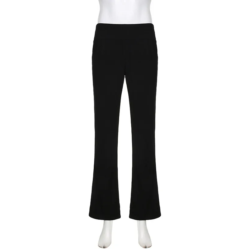 Solid Color Ribbed Knitted Casual Straight Leg Pants Women 2023 Autumn and Winter Elastic High Waist Sports Trousers Streetwear