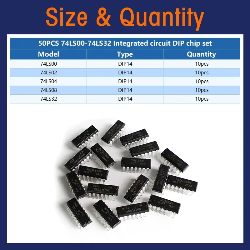 50PCS Integrated Circuit Logic IC 74HC/ 74LS DIP-14 5 values IC Chip Assortment Kit Electronic Component