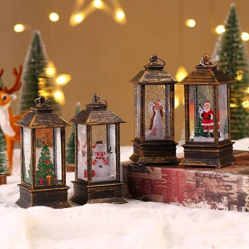 Retro Square Lamp Santa Claus Night Light Christmas LED Wind Lights Christmas Tree Ornaments Home Decoration Gift