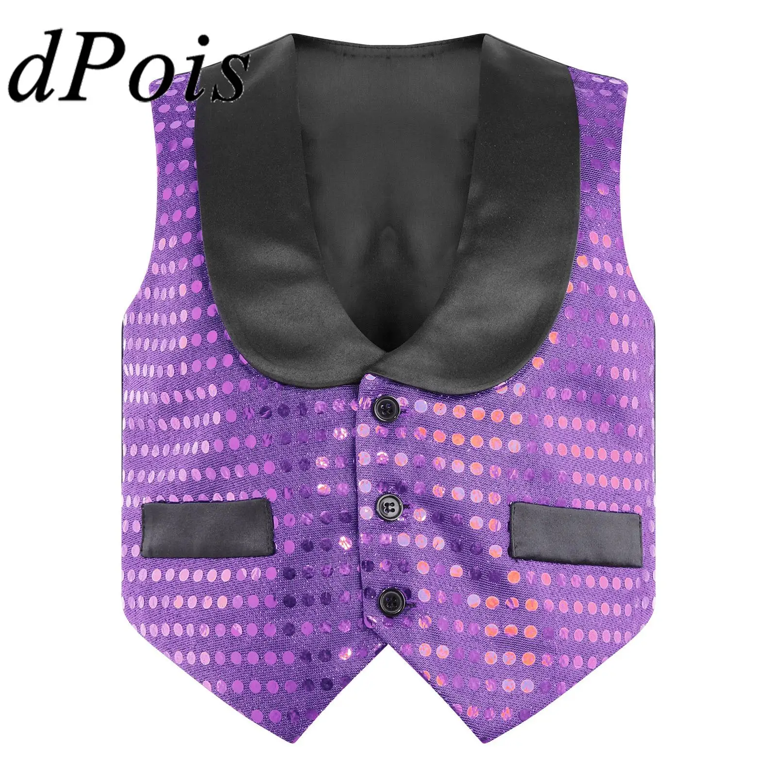 

Kids Boys Jazz Dance Costume Shiny Sequins Vest Waistcoat Children Sleeveless Vests for Magic Shows Party Dressy Dancewear