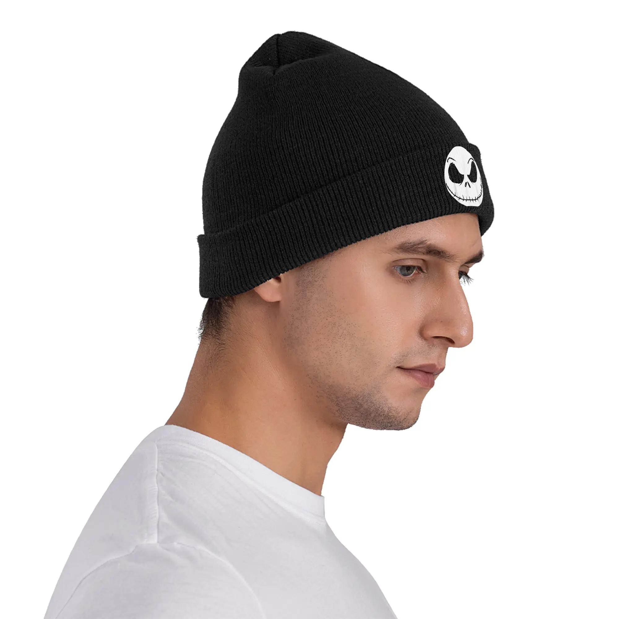 Der Albtraum vor Weihnachten Jack Skellington Face Beanie Hüte Motorhaube Hüte weiblich männlich Strickmütze Herbst benutzerdefinierte elastische Kappen – Detail 3