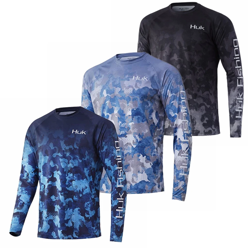 HUK Fishing Shirt Long Sleeve Uv Protection Man Outdoor Summer Camouflage  Moisture Wicking Jersey Performance Fishing Apparel