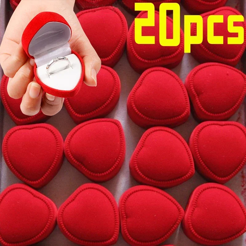 Elegant Red Heart Flocking Ring and Earrings Gift Box