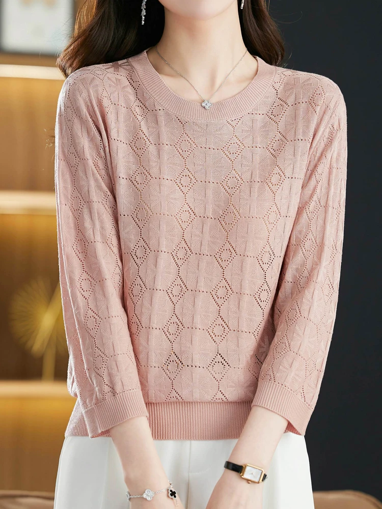 

Hollow Sweater Tops Spring Korean Fashion Women Clothing Half Sleeve Pullover Pull Femme Women's Sweaters