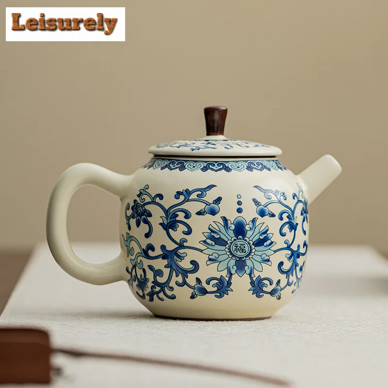 230ML Chinese Blessed Blue And White Teapot Boutique Ru Kiln Pot Tea Maker Kettle With Filter Chinese Tea Cha Supplies Craft