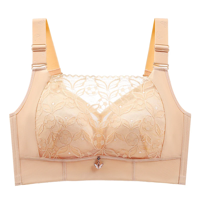 Women's Full Coverage Wirefree Plus Size Bra Non Padded Lace Bra Lace Bras for Women Perspective Full Cup Solid Lace V Brassiere