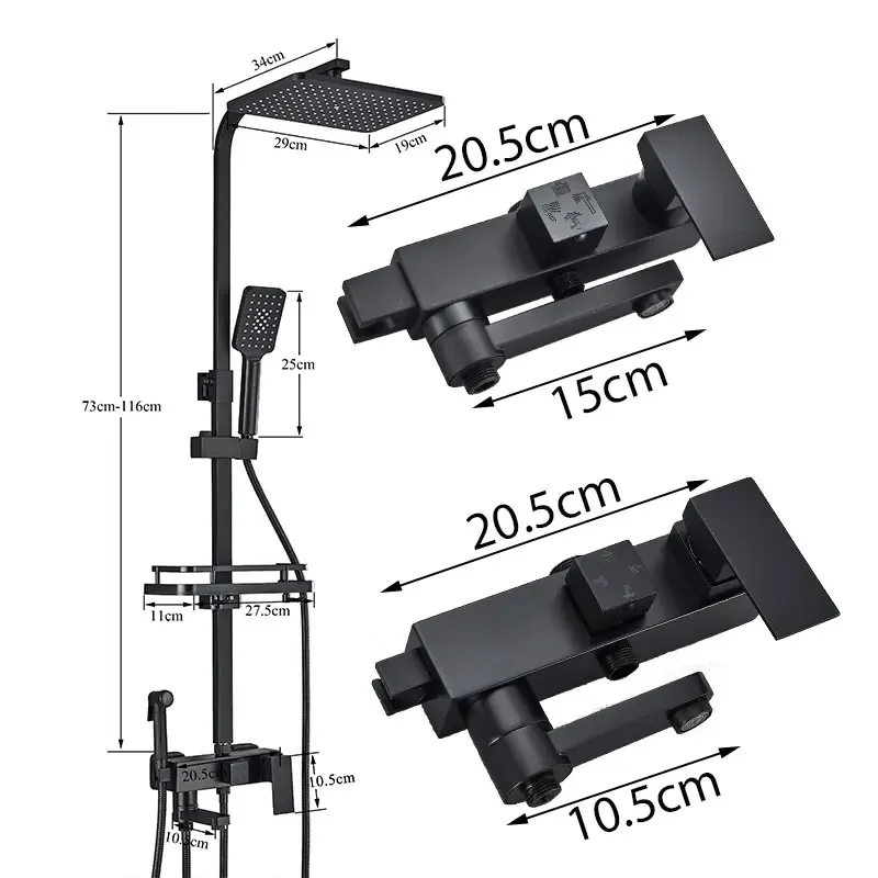 Shower Set Black Faucet 4 Ways Systems Adjustable Mixers Tap Bathe Free Rack Rainfall Modern Bathroom