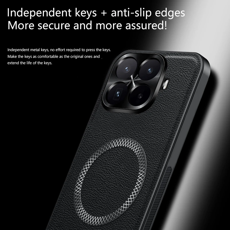 Magnetic Luxury Leather Texture Shockproof Back Cover with Wireless Charging Capability