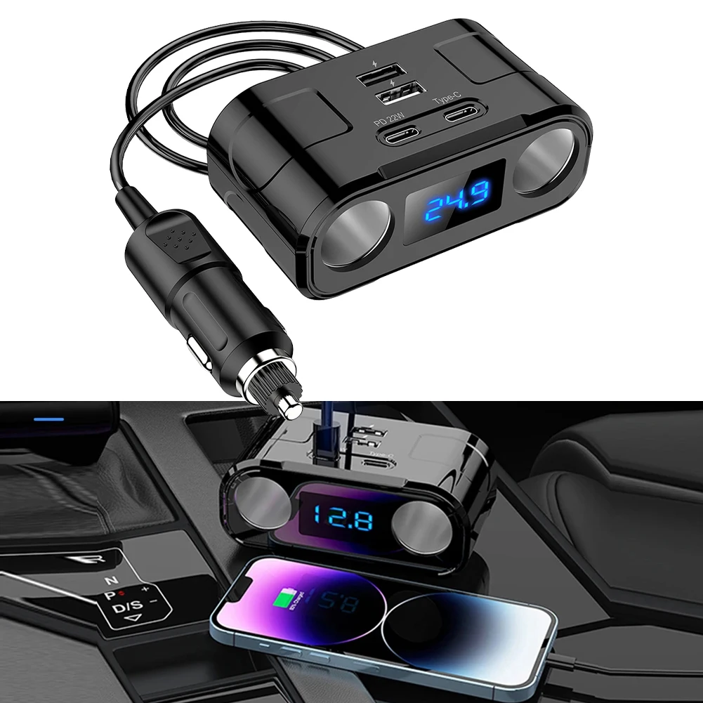 

60W PD QUICK CHARGE QC3.0 Cigarette Lighter Adapter 12V/24V 3-Socket Power Splitter DC Outlet With 8.5A 4 USB Ports Car Charger