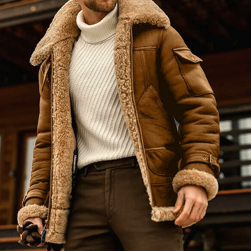 Men's Leather Jacket Made Of High Quality Fiber For Cold Protection