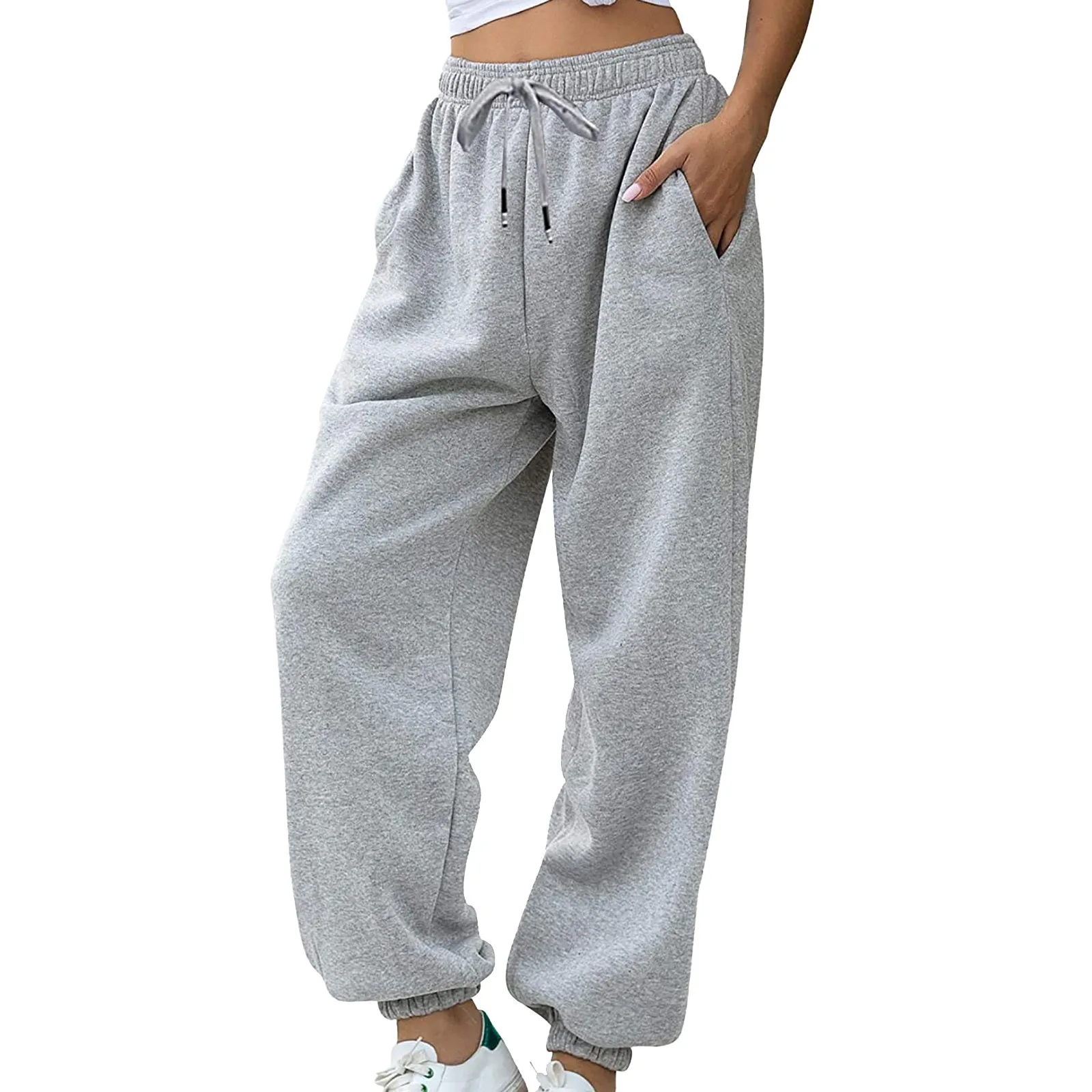 Women Jogging Sweatpants High Waist Drawstring Wide Leg Loose Casual Pants Harajuku Streetwear Sports Running Workout Trousers