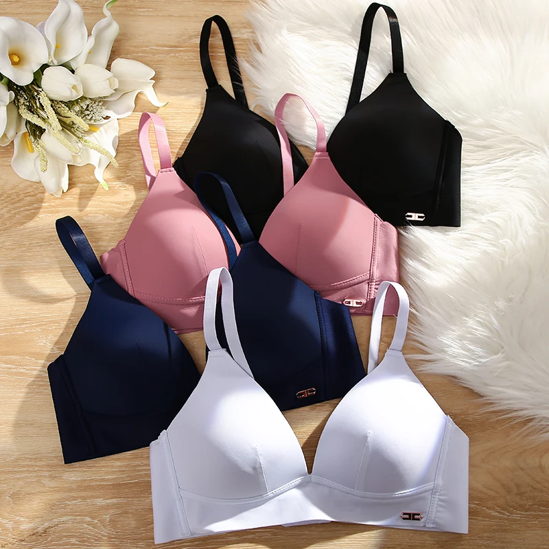 

FINETOO Seamless Women's Underwear Sexy Push Up Bra Soft Lingerie for Female Brassiere Backless Bralette Girls Deep V-Neck Bras