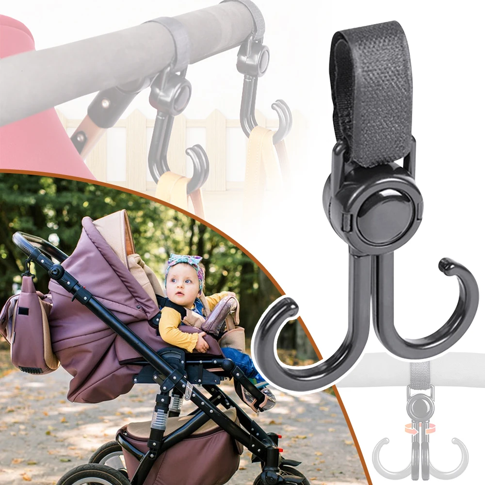 

1PC Double Hook Baby Stroller Hanger 360° Rotation Adjustment Cart Hook Loop Fastener Pram Pushchair Buggy Accessories