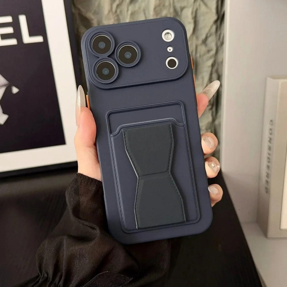Solid Color Anti-Fingerprint Soft Phone Case with Card Holder