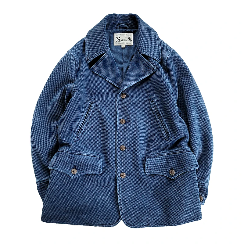 

Men's Pea Coat Blue Thick Regular Fit Safari Casual Style Winter Autumn Suit Blazer Vintage Clothes