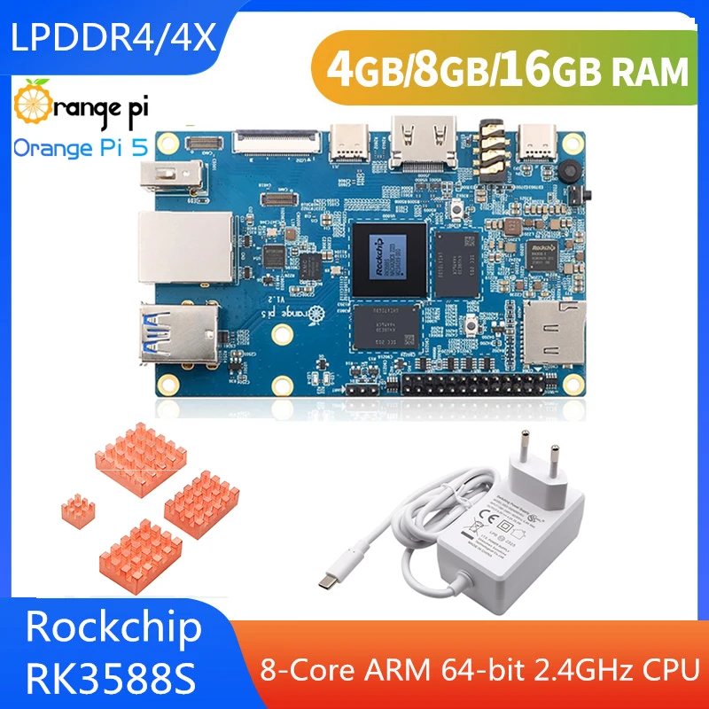 

Orange Pi 5 RK3588S 8 Core 64-bit 4G / 8G / 16G RAM LPDDR4/4x Support 8K Video Codec Optional Power Supply Copper Heatsink