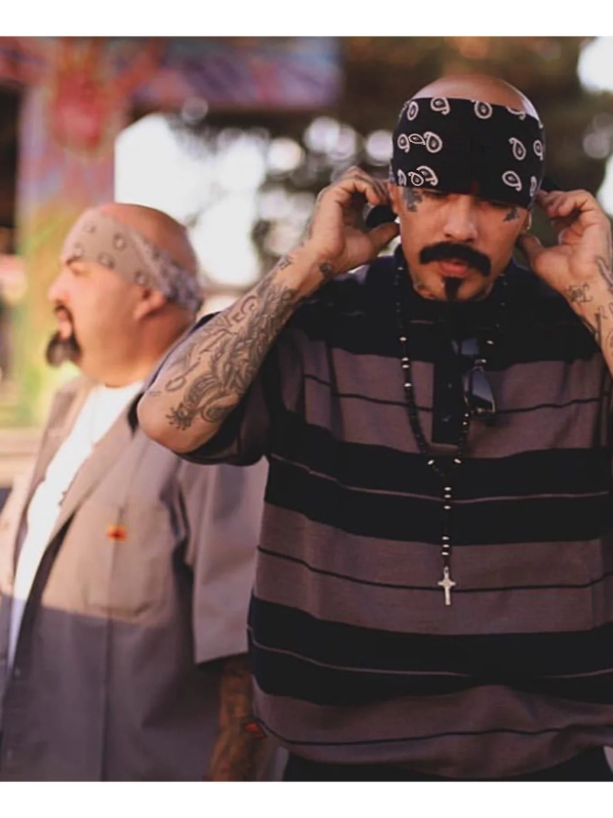 CALTOP West Coast Hip Hop Chicano Large Size Gangsta Sle  irt Striped Tattoo ort Sve Top for Men And Women