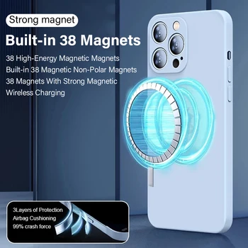 MagSafe-Hülle für iPhone 14, 13, 12, 11 Pro Max, Mini, X, XR, XS, 8 Plus, SE 2 – Flüssige Silikon Kabellose Lade-Abdeckung