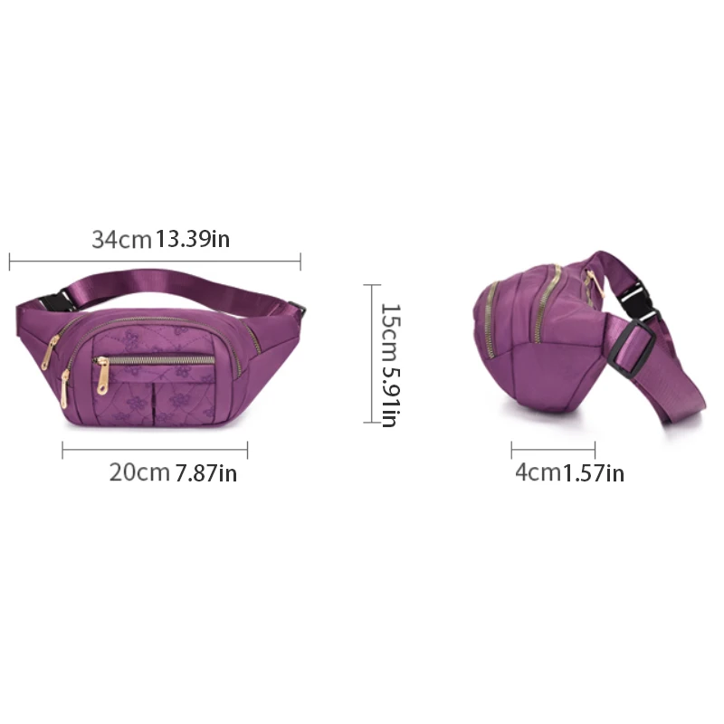 Women's fashionable waist bag, multifunctional outdoor waist bag with multiple zipper compartments and adjustable shoulder strap