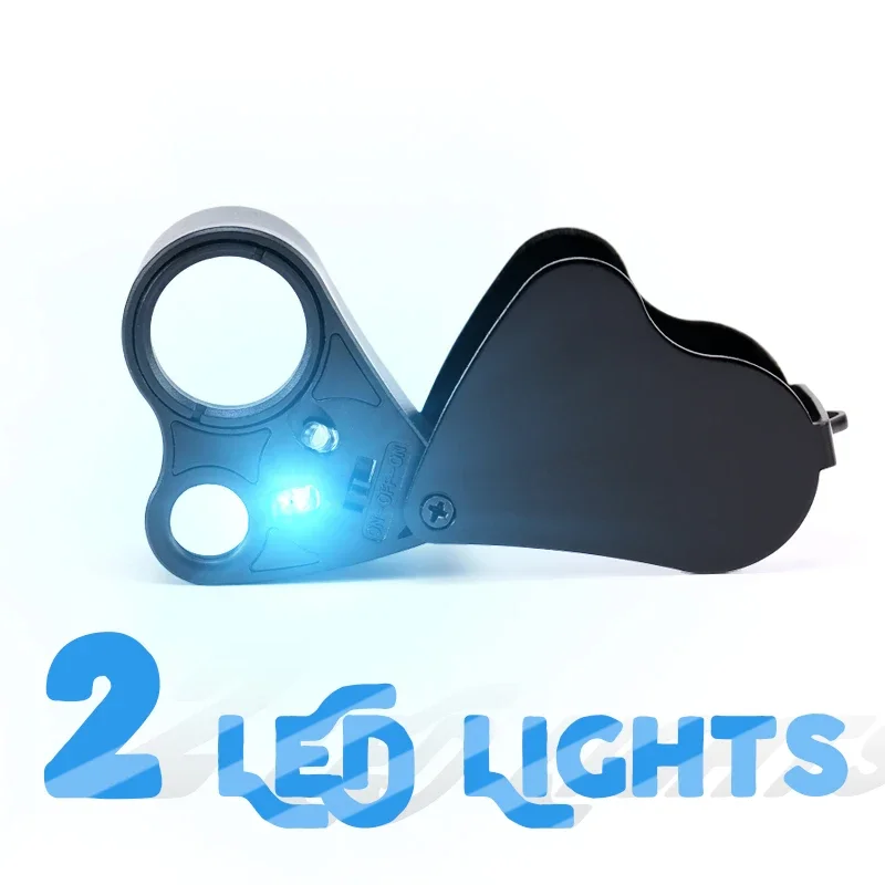 Jewelry Loupes Magnifying Glass 30 X 60X Folding LED Illuminated Jewelry Magnifier Eye Loupe Pocket Magnifier Glasses For Gems Jewellery Rocks Stamps Coins Watches Repair Tool Antiques Hobbies