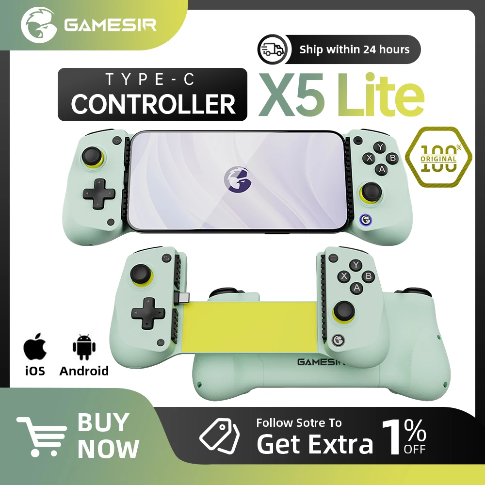 Controlador de juego móvil con cable GameSir X5 Lite tipo C con palanca de mando de efecto Hall para iphone 15/Android/ipd mini/Y700