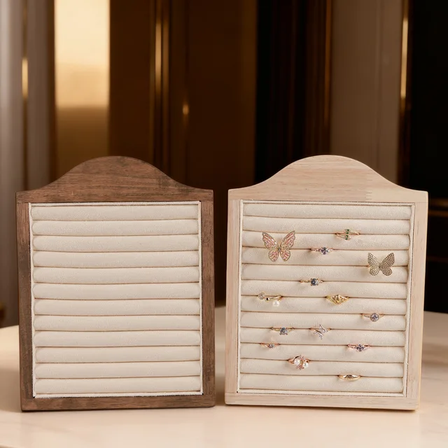 87757-f9164e.jpg 1 pièce Présentoir à bijoux en bois pour boucles d'oreilles, bagues et cadres photo, avec plateau de rangement en velours, accessoires de présentation pour comptoir de magasin