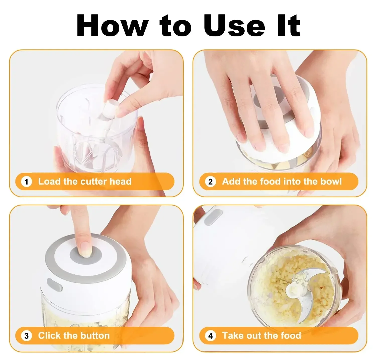 300ML Electric Garlic Chopper USB Charging Food Vegetable Meat Crusher Stainless Steel Mini Chili Garlic Masher Kitchen Gadgets Electric Meat Grinder