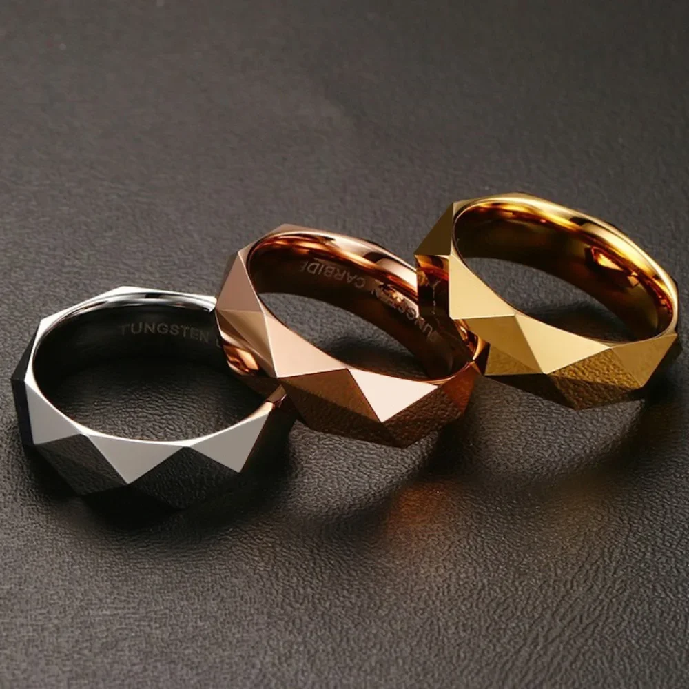 

Japanese and Korean Fashion Popular Personality Jewelry 6MM Prism Cut Tungsten Steel Rings Size 6-11