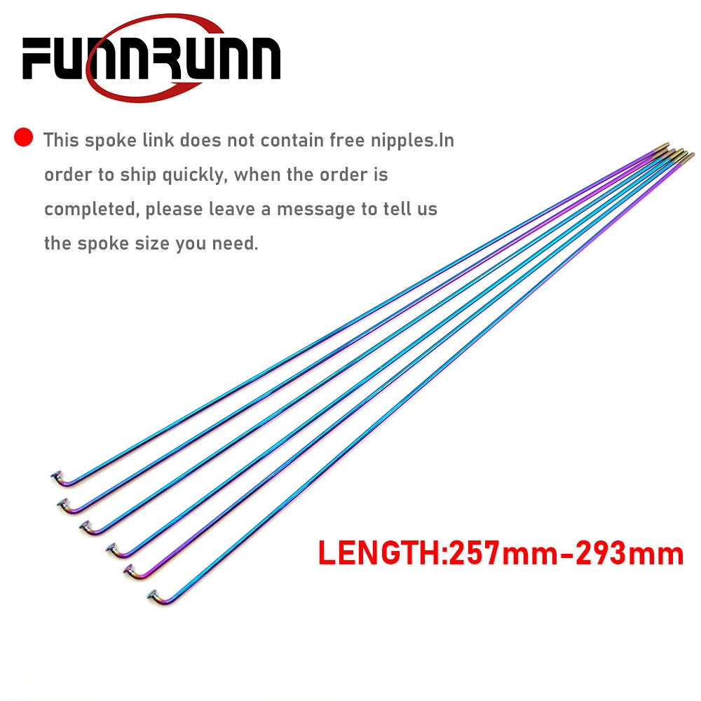 10pcs/lot FUNNRUNN Bicycle J-Bend Spokes Rainbow Wire Vacuum Pating Mountain MTB Road Bike 304 Stainless Steel 14G 257-293mm